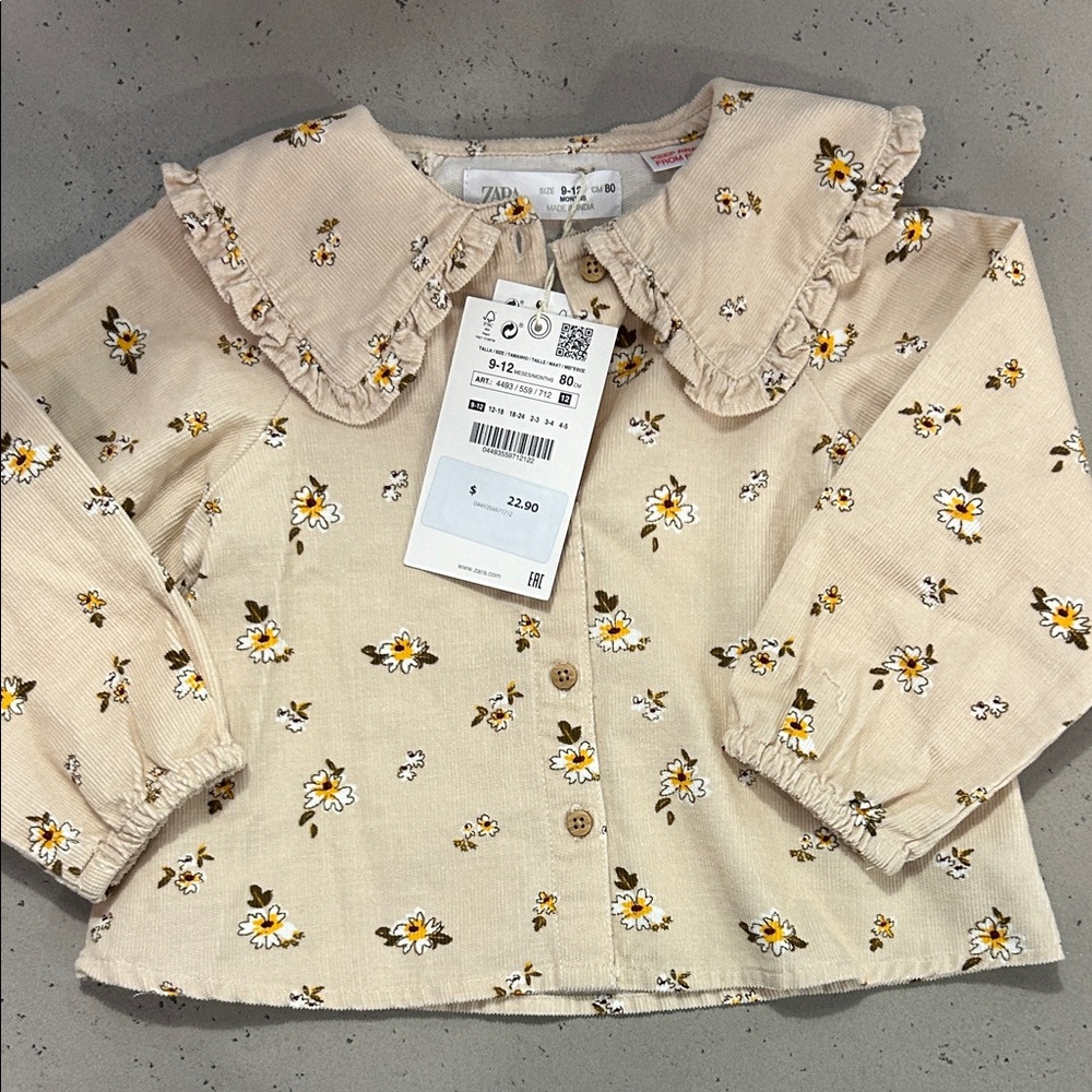 Zara Kids Beige Floral Button Down Shirt